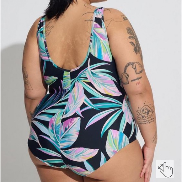 NWT! TORRID one piece tropical mesh panel bathing suit, 3X. - Picture 3 of 12